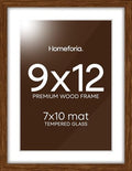 Homeforia 9x12 Brown Oak Picture Frame, High-End Wood, 7x10 Mat, Glass by Homeforia