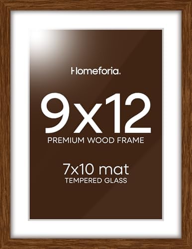Homeforia 9x12 Brown Oak Picture Frame, High-End Wood, 7x10 Mat, Glass by Homeforia