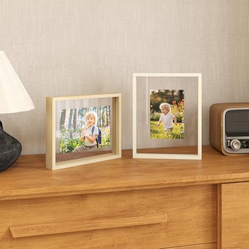 Egofine 8.5x11 Floating Frames Set of 2, Double Plexiglass Picture Frame, Made of Solid Wood Display Any Size Photo up to 8.5x11, Wall Mount or Tabletop Standing, Natural Wood - Image 4