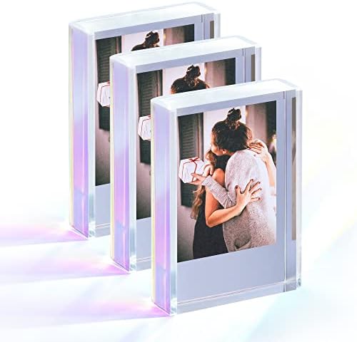 Instax Mini Picture Frames for Polaroid & Fujifilm Instax Mini Camera/ Printer Film, 2x3 Cute Polaroid Photo Frame, Tabletop Small Picture Display Holder for Instant Photo, Iridescent Acrylic, 3 Pack by Janaden