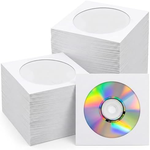 1000 PCS White Paper CD DVD Sleeves Envelope Holder with Clear Window and Flap, Thick CD Paper Sleeves Storage Cases Holder DVD Cases Media Storage, 80g - Image 2