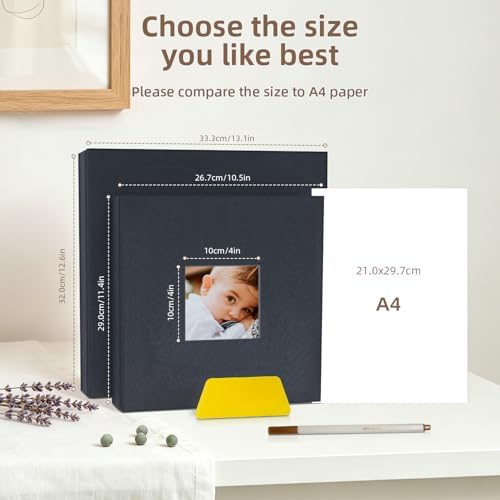 Popotop Photo Album Self Adhesive with Picture Display Window,60 Pages DIY Scrapbooking Supplies Kit for 4x6 8x10 Picture,Linen Cover Memory Book for Baby Wedding, with Scraper and Metallic Pen - Image 6