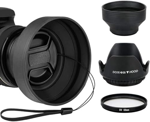 EEEKit 58mm Tulip Flower Lens Hood with UV Filter Lens for Canon EOS 77D 80D Rebel T8i T7 T7i T6i XTi SL2 DSLR Camera - Image 3