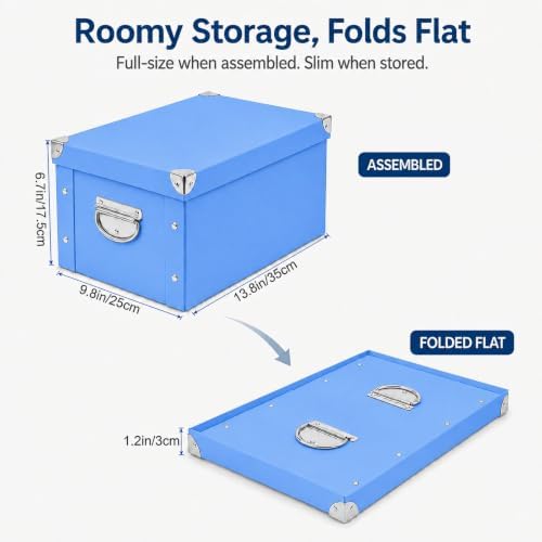 GUOZI Collapsible Storage Box, Decorative Memory Box with Lid & Metal Reinforced Corners, Cardboard File Bin with Handles, Organizer Gift Box for Keepsake Toy Photos Office Nursery Wardrobe Bookshelf - Image 2