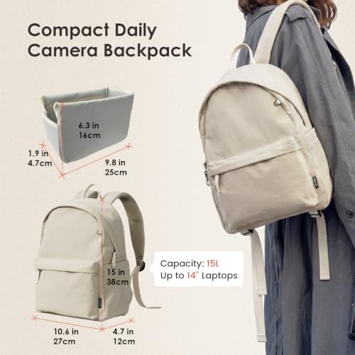 TARION Casual Camera Backpack 15L Urban Photography Bag, Once LT15, Beige - Image 6