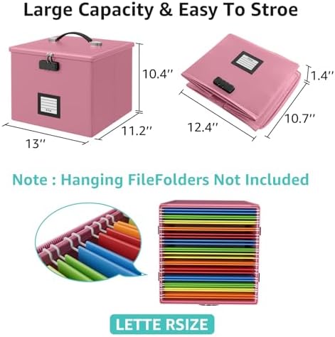 Pink Fire Proof File Box for Documents - Portable Fireproof Document Organizer Box with Handle Waterproof Safe Locking Folder Storage with Lid - Image 5