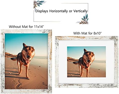 Califortree Rustic White 11x14 Picture Frame - Display Photos 8x10 with Mat or 11x14 Without Mat - HD Glass Inside, Display for Wall - Image 3