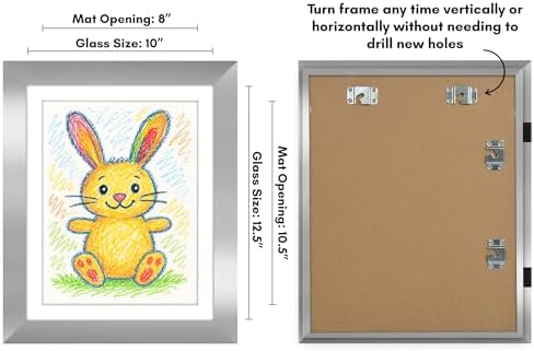 Americanflat Kids Artwork Frame Changeable (Silver) - Magnetic Door Holds 100 Art Pieces - 8.5x11 Letter Size Display with Mat or 10x12.5 Without Mat - My Mini Masterpiece | Holds 100 art pieces, magnetic front door, built-in keyholes for wall display,... - Image 3