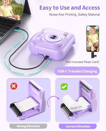 Kids Camera Instant Print, 1080P Dual-Lens Digital Camera for Kids, Purple - Image 6