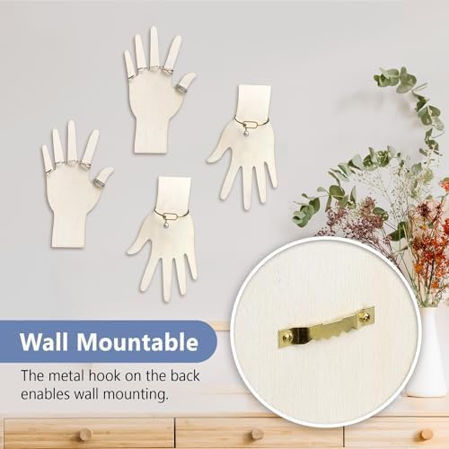 MOOCA 6-Piece Wooden Hand Jewelry Display Set, Wall Mount or Stand - Image 4
