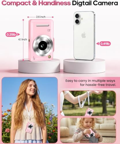 Digital Camera 4K for Kids-48MP Autofocus Vlogging Camera with 32GB Card, 16X Zoom, Anti-Shake, Compact Point and Shoot Camera for Teens Beginners, Birthday Gift Pink - Image 2