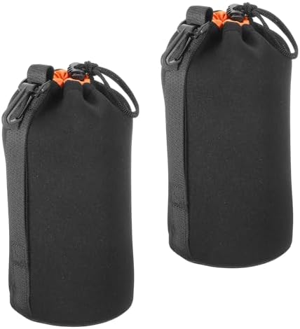 PATIKIL Camera Lens Bag, 2 Pcs 3.7" ID x 9.8" H Drawstring Lens Pouch with Thick Protective Neoprene, Lens Case for DSLR Camera Lens, Water Coffee Cups Black, Orange by PATIKIL