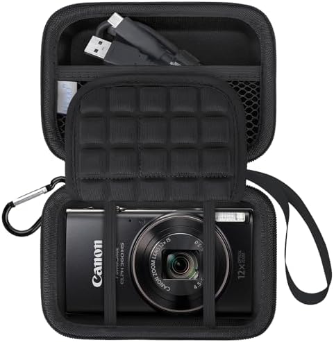 Lacdo Camera Carrying Case for Canon PowerShot ELPH 360/200/185/180/190/350, Sony Cyber-Shot DSC-W830/WX350/WX500/W810/W800 Digital Camera, Hard EVA Protective Camera Storage Trave Bag, Black+Black by Lacdo