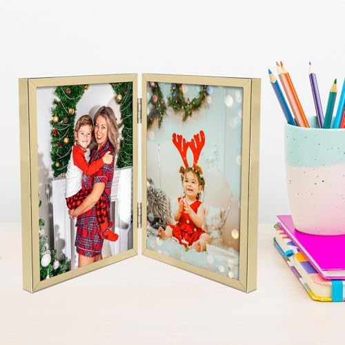 Golden State Art 5x7 Hinged Metal Picture Frame, Light Gold, Tabletop - Image 6
