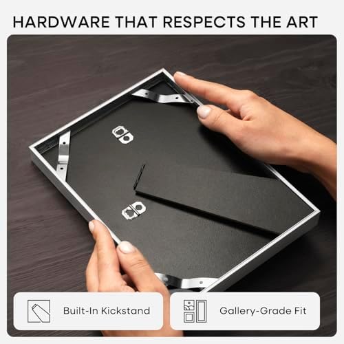 Homeforia 9x11 Silver Picture Frame, High-End Metal, 6x8 Mat, Glass - Image 5