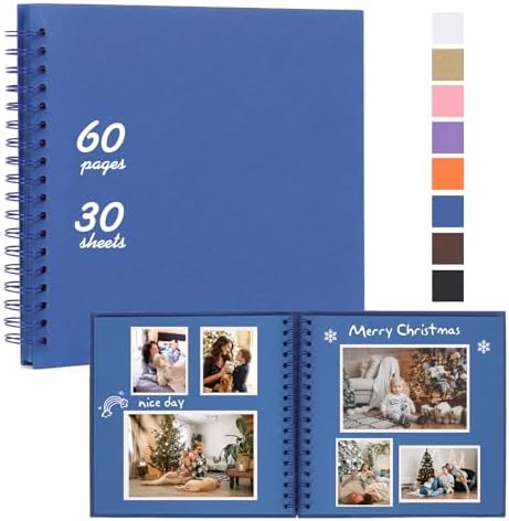 RECUTMS 12x12 Inch Scrapbook 60 Pages Kraft Paper DIY Journal Album Blue by RECUTMS