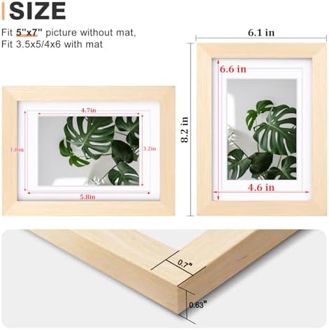 Egofine 5x7 Picture Frames Set of 4, Made of Solid Wood Covered by Plexiglass 3.5x5 and 4x6 with Mat or 5x7 without Mat, for Table Top Display and Wall Mounting Photo Frame Oak Wood - Image 3