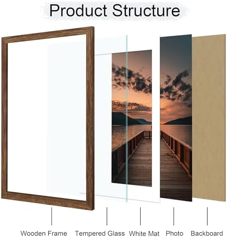 24x36 Poster Frame Set of 2, 24 x 36 Wood Picture Frames with Mat for 20x30, Wooden Photo Frame with Tempered Glass Cover for Wall Mounting Display, Rustic Brown - Image 3