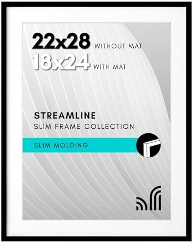 Americanflat 22x28 Poster Frame - Matted to 18x24 - Slim Molding - Black by Americanflat