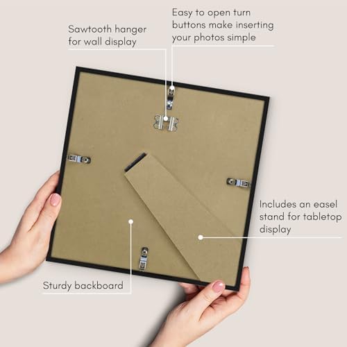 Americanflat 11x11 Picture Frame with Shatter-Resistant Glass - Use as 8x8 Frame with Mat or Display 11x11 Photo Without Mat - Streamline Collection - Thin Border Square Frames for Wall - Black - Image 5