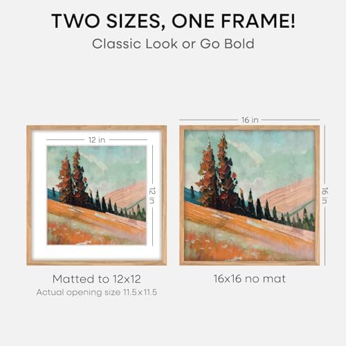 Homeforia 16x16 Natural Oak Picture Frame, High-End Wood, 12x12 Mat, Glass - Image 2