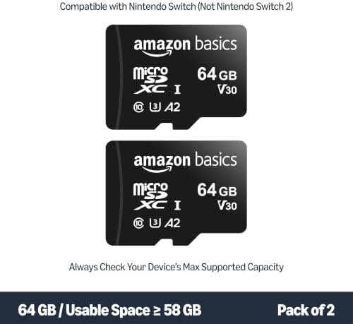 Amazon Basics microSDXC Memory Card with Full Size Adapter, A2, U3, Read Speed up to 100 MB/s, 64GB, Black (2pack) - Image 2