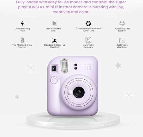 Fujifilm Instant Mini 12 Camera + Accessory Bundle & Compatible Custom Case + Fuji Instant (20 Shots) Designer Mini Photo Album (60 Pockets) (Lilac Purple) - Image 4