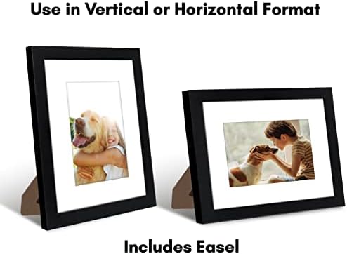 Americanflat 8x10 Picture Frame with Shatter-Resistant Glass - Set of 2 - Use as 5x7 Frame with Mat or Display 8x10 Photo Without Mat - Signature Collection - Photo Frames for Tabletop or Wall - Black - Image 4