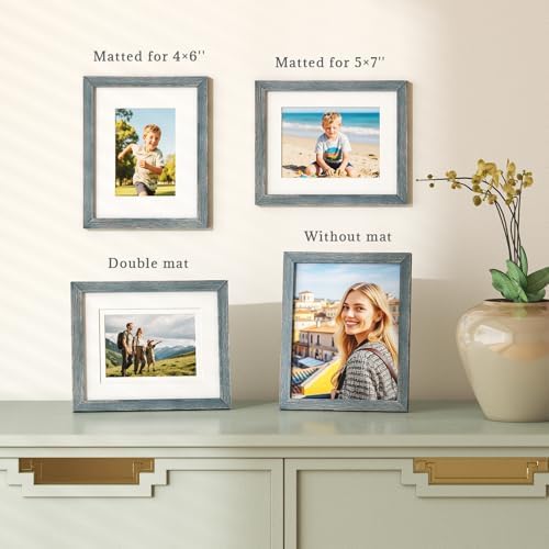 Egofine 8x10 Picture Frames Set of 4, Made of Solid Wood Covered by Plexiglass 4x6 and 5x7 with Mat or 8x10 without Mat, for Table Top Display and Wall Mounting Photo Frame Rustic Blue - Image 6