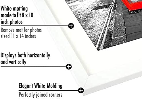 Americanflat 11x14 Picture Frame with Shatter-Resistant Glass - Set of 2 - Use as 8x10 Frame with Mat or Display 11x14 Photo Without Mat - Signature Collection - Picture Frames for Wall - White - Image 3
