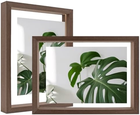 Egofine 6x8 Floating Frames Set of 2, Double Plexiglass Picture Frame, Made of Solid Wood Display Any Size Photo up to 6x8, Wall Mount or Tabletop Standing, Brown by Egofine