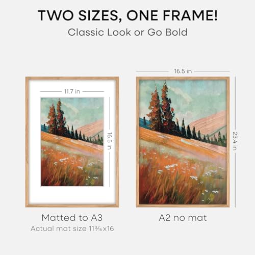 Homeforia A2 Natural Oak Picture Frame, High-End Wood, A3 Mat, Glass - Image 2