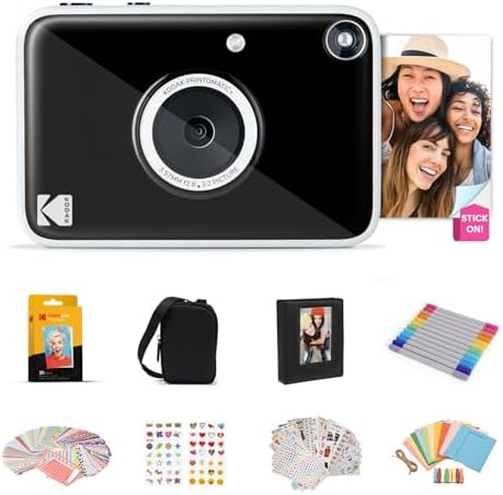 Kodak Printomatic+ Full Color Instant Print Digital Camera Gift Bundle + Case + Zink 2x3 Sticky Back Photo Paper 20pk + Album + Sticker Sets + Sticker Frames + Hanging Frames + Markers Black by Unknown