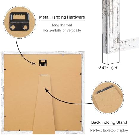 12x12 Picture Frame Set of 2, 12 x 12 Wood Photo Frames with Mat for 10x10 or 30x30cm Diamond Art Painting, Wooden Frame with Real Glass Cover for Wall and Tabletop Display,Distressed White - Image 4
