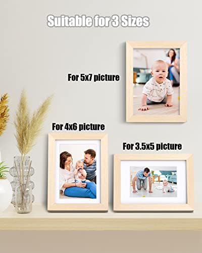 Egofine 5x7 Picture Frames Set of 4, Made of Solid Wood Covered by Plexiglass 3.5x5 and 4x6 with Mat or 5x7 without Mat, for Table Top Display and Wall Mounting Photo Frame Oak Wood - Image 5
