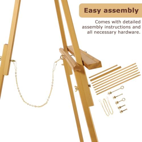 VISWIN 3Pcs 63" Gold Easel Stand for Wedding Signs, Adjustable Wooden Display Easel with Holder, Tripod Floor Easel for Welcome Board, Poster, Picture, Photos, Paintings - Image 7