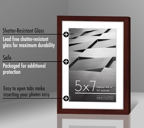 Americanflat 5x7 Picture Frame with Shatter-Resistant Glass - Streamline Collection - Thin Border Photo Frame for Tabletop and Wall Display - Hanging Hardware and Easel Stand Included - Mahogany - Image 6