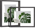Egofine 8x10 Floating Frames Set of 2, Double Plexiglass Picture Frame, Made of Solid Wood Display Any Size Photo up to 8x10, Wall Mount or Tabletop Standing, Faded Black by Egofine