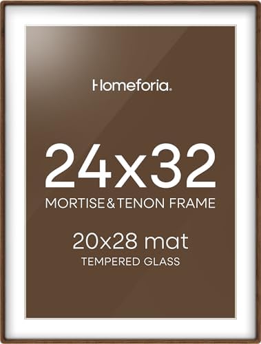 Homeforia 24x32 Mortise&Tenon Walnut Poster Frame, 20x28 Mat, Glass by Homeforia