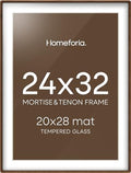 Homeforia 24x32 Mortise&Tenon Walnut Poster Frame, 20x28 Mat, Glass by Homeforia