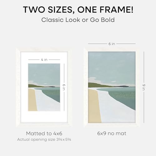 Homeforia 6x9 White Oak Picture Frame, High-End Wood, 4x6 Mat, Glass - Image 2