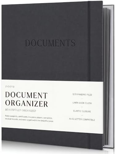 Important Document Organizer Set with Folders - Complete Linen Ring Binder by ZICOTO