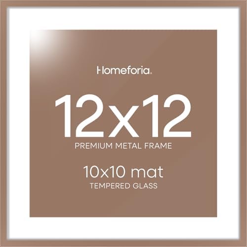 Homeforia 12x12 Mocha Picture Frame, High-End Metal, 10x10 Mat, Glass by Homeforia