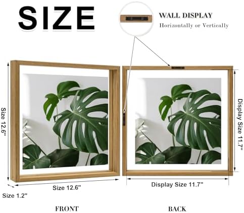 Egofine 12x12 Floating Frames Set of 2, Double Plexiglass Picture Frame, Made of Solid Wood Display Any Size Photo up to 12x12, Wall Mount or Tabletop Standing,Carbonized - Image 2