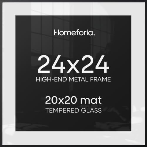 Homeforia 24x24 Black Picture Frame, High-End Metal, 20x20 Mat, Glass by Homeforia