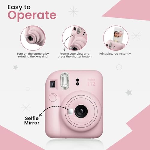 Fujifilm Instant Mini 12 Camera + Accessory Bundle & Compatible Custom Case + Fuji Instant (20 Shots) Designer Mini Photo Album (60 Pockets) (Blossom Pink) - Image 5