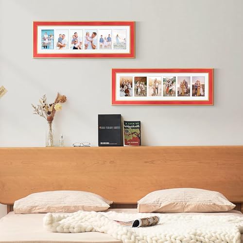 Suede 8x26 Picture Frame Display 6 Opening 4x6 Picture Frames Collage Wall Decor with Mat,Multi Photo Frame for Plexiglass,Wall Decor,1Pack,Red - Image 7