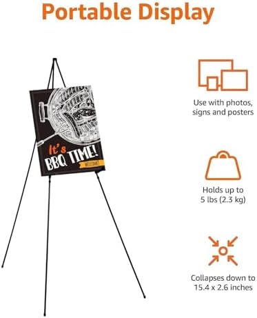 Amazon Basics Easel Display Stand, Instant Floor Poster, Lightweight, Collapsible and Portable with Tripod Base, Black Steel (supports 5 pounds) - Image 4