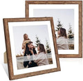 12x12 Picture Frame Set of 2, 12 x 12 Wood Photo Frames with Mat for 10x10 or 30x30cm Diamond Art Painting, Wooden Frame with Real Glass Cover for Wall and Tabletop Display,Rustic Brown by CCDCC