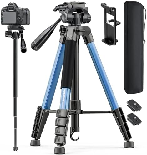 CAMBOFOTO 73" Camera Tripod and Monopod, Aluminum Tripod Stand/Navy Blue by CAMBOFOTO